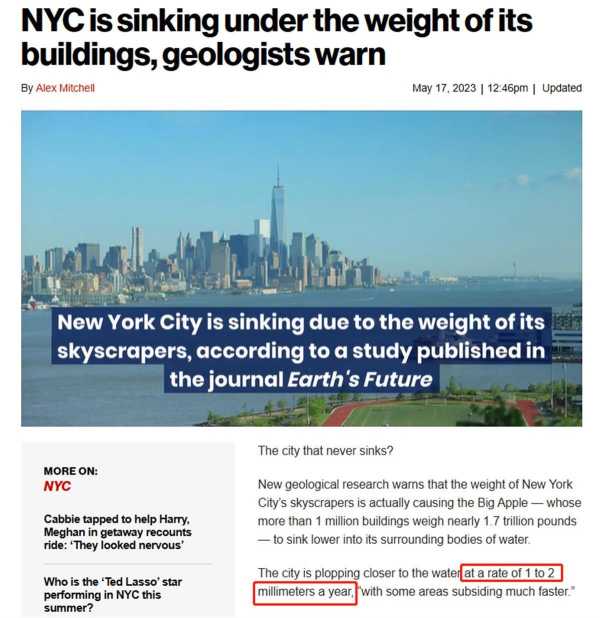 纽约市正下沉是真的吗?有100多万建筑的纽约正下沉