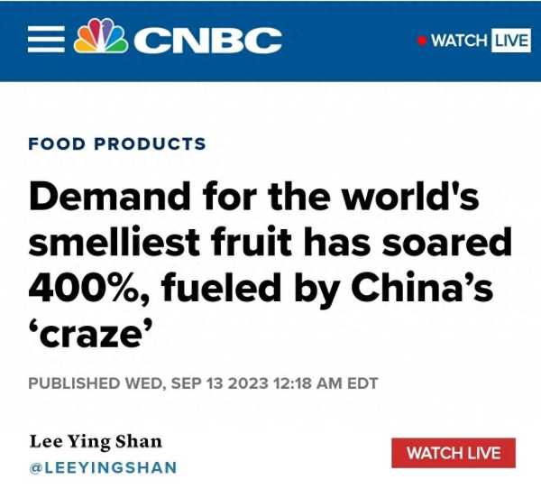报告:中国人吃掉全球91%榴莲