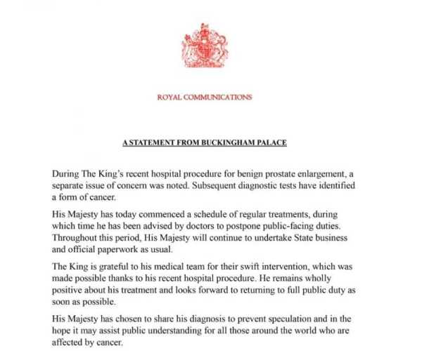 英国国王查尔斯三世确诊癌症